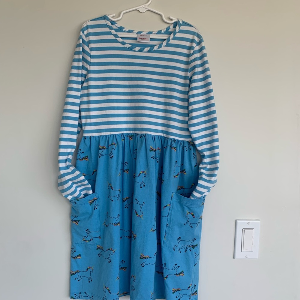 Hannah Andersson Girls Long Sleeve Print Jersey Knit Dress - Size 10